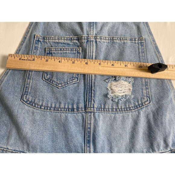 & Denim Overall Shorts Women's 10 Distressed Light Wash Denim Casual Y2K Comfy - Picture 8 of 15